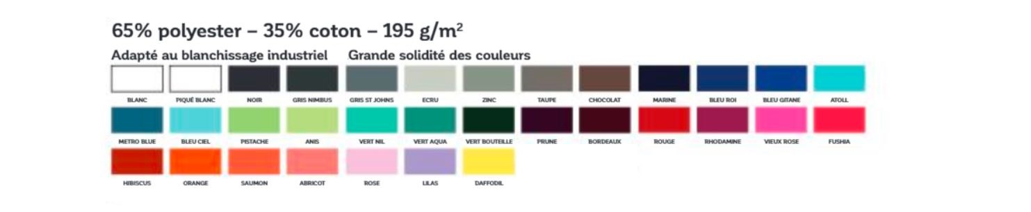 Tissu 65 % polyester – 35 % coton – 195 g/m² : composition, entretien et coloris disponibles